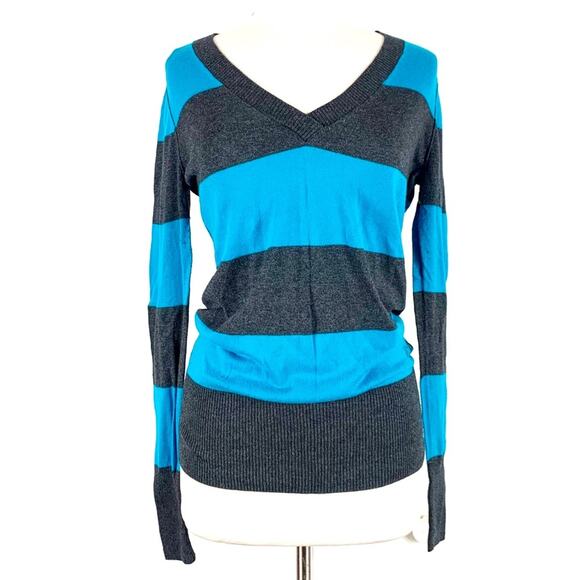 PAC Sun Chunky Stripe V-neck Knit Pullover Sweater - Picture 3 of 13